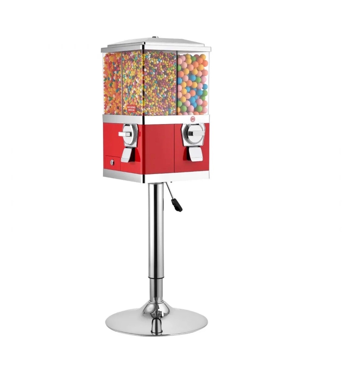 Dual-head vintage style bulk candy vending machine on chrome pedestal